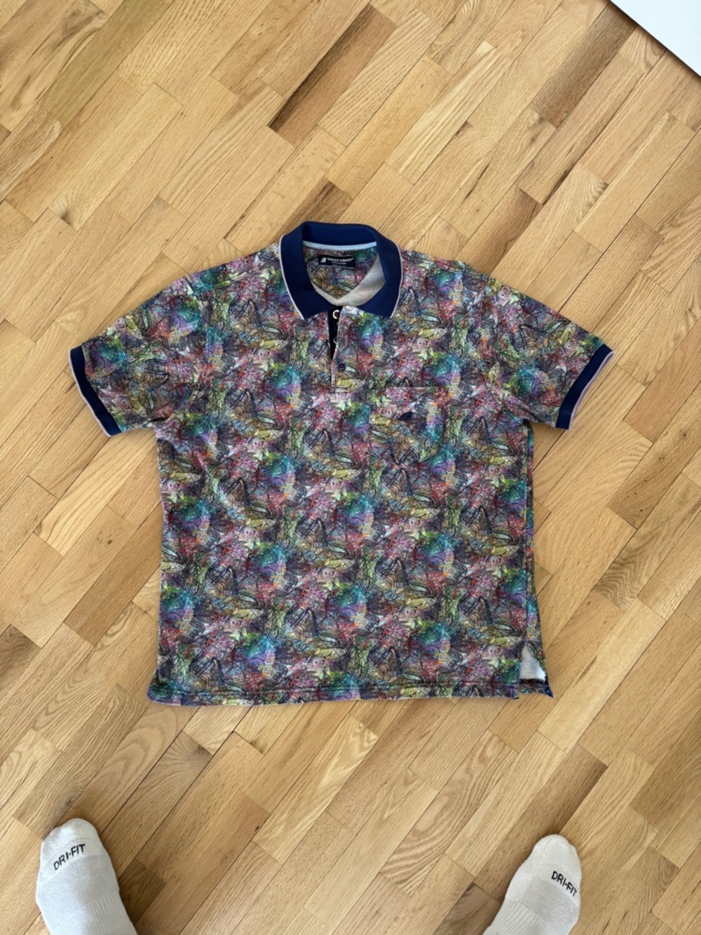 Multicolor Abstract-Print Polo Shirt with Navy Trim Greencoast brand
